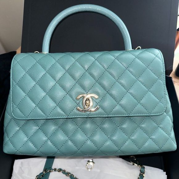 CHANEL Handbags - Medium Coco Chanel Top Handle Quilted Caviar Light Gold Hardware